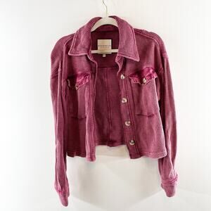 Bagatelle Thermal Waffle Knit Long Sleeve Button Up Shirt Jacket Shacket Red S